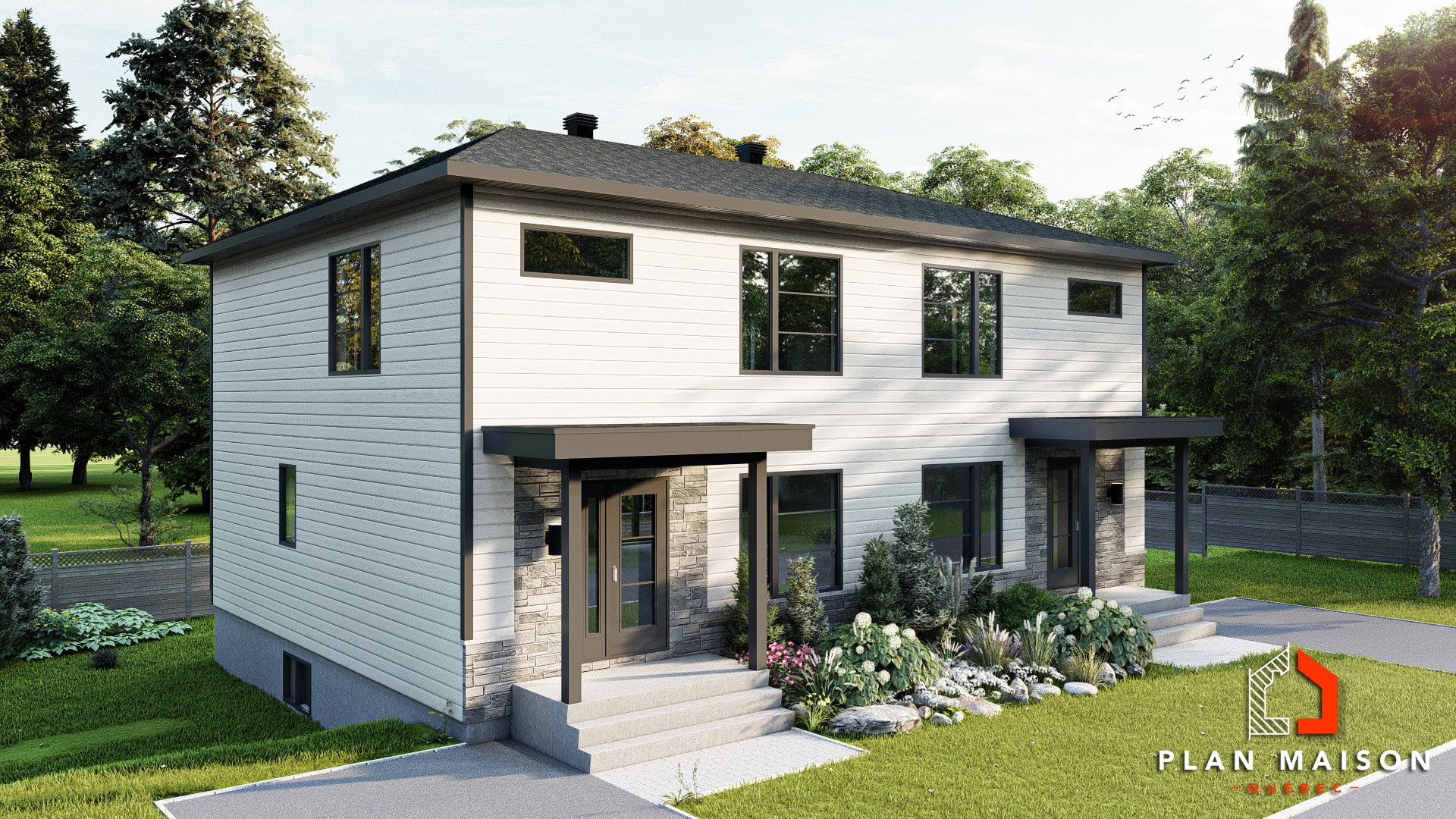 Two-story semi-detached house without garage | Plan Maison Québec